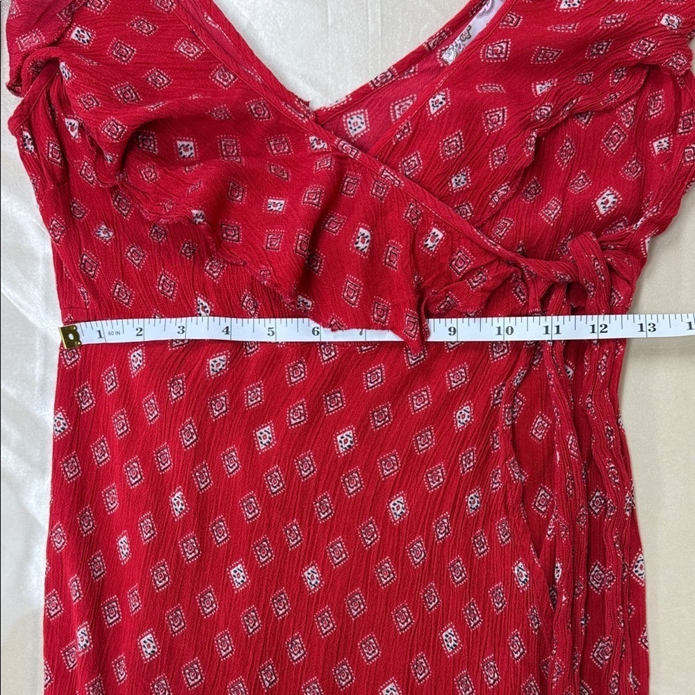 Band of Gypsies Foulard Red and Cream Faux Wrap Dress Women's XS - Picture 11 of 12